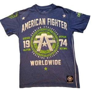 American Fighter Buckle Blue Men's Cotton T-Shirt Blue MMA Small Made In USA